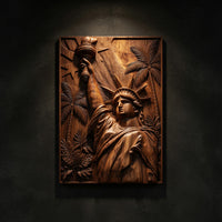 Chisel-Cut Liberty and Palms, Framed Wall Art Panel — view 1