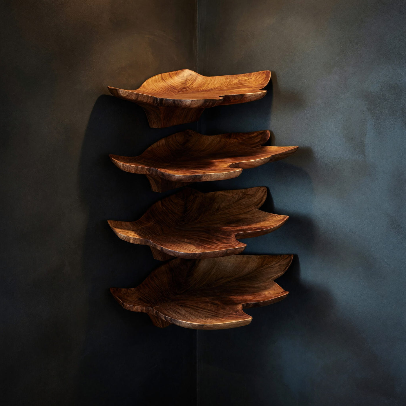 Solid Wood Corner Shelf Mid Century Leaf Wall Office Wall Decor