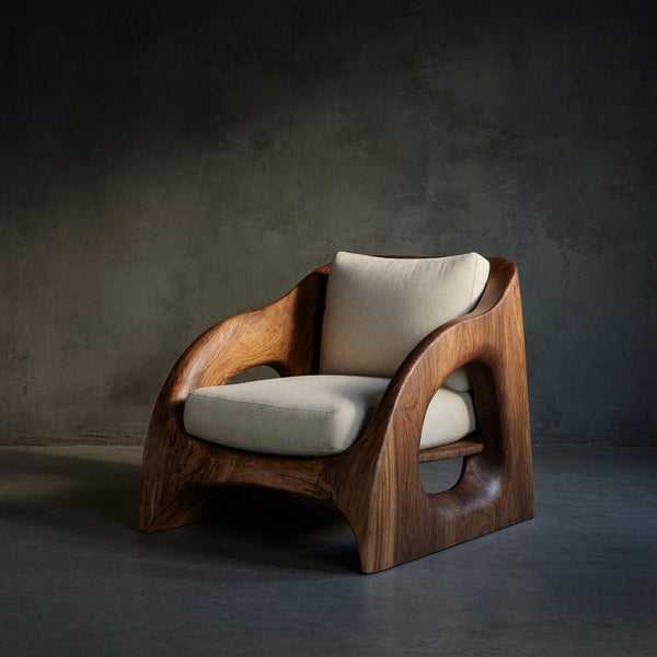 Solid Wood Chair Mid Century Armchair With Sculptural Design Living Room