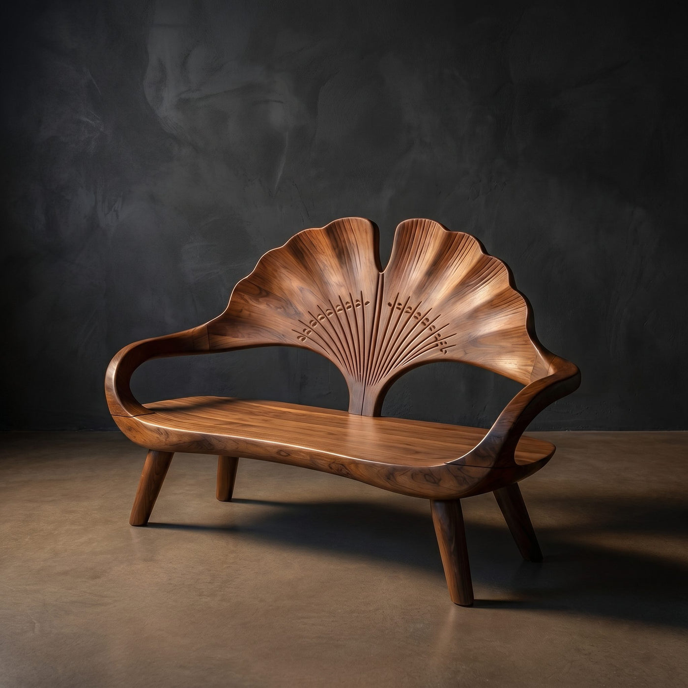 Modern Ginkgo Fan Back Bench For Bedroom Interior Space