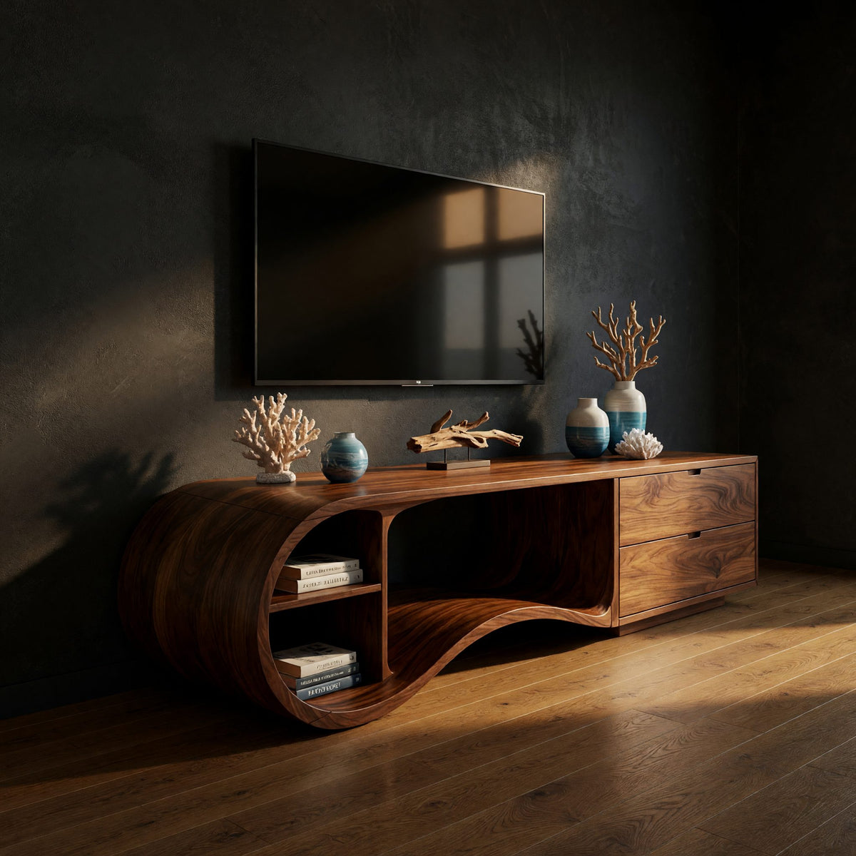 Walnut Ring, Walnut Wave, One Solid Media Console