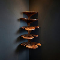 Solid Wood Corner Shelf Rustic Leaf Living Room Wall Decor Display