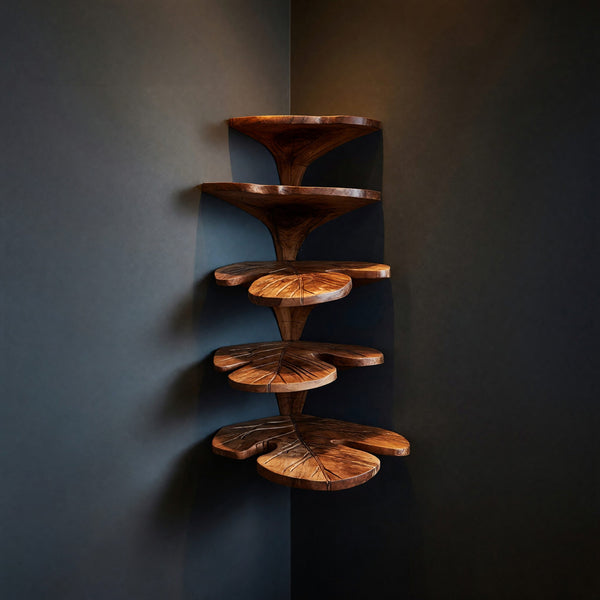 Solid Wood Corner Shelf Rustic Leaf Living Room Wall Decor Display