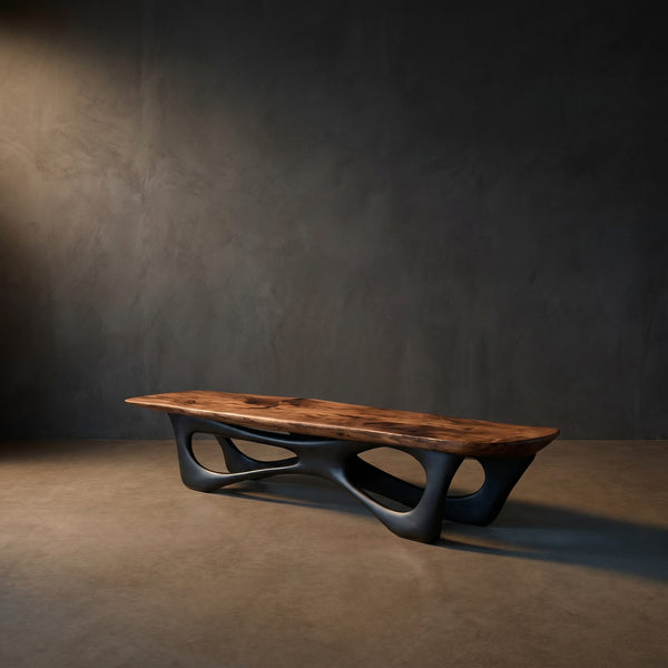 Curved Wooden Statement Bench For Modern Apartment