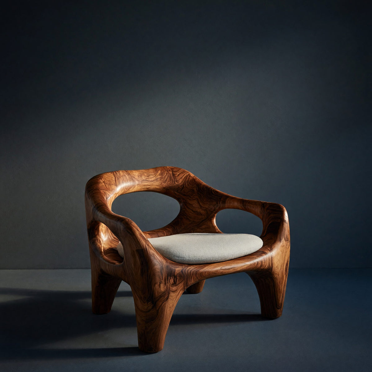Solid Wood Chair Sculptural Natural Accent Living Space