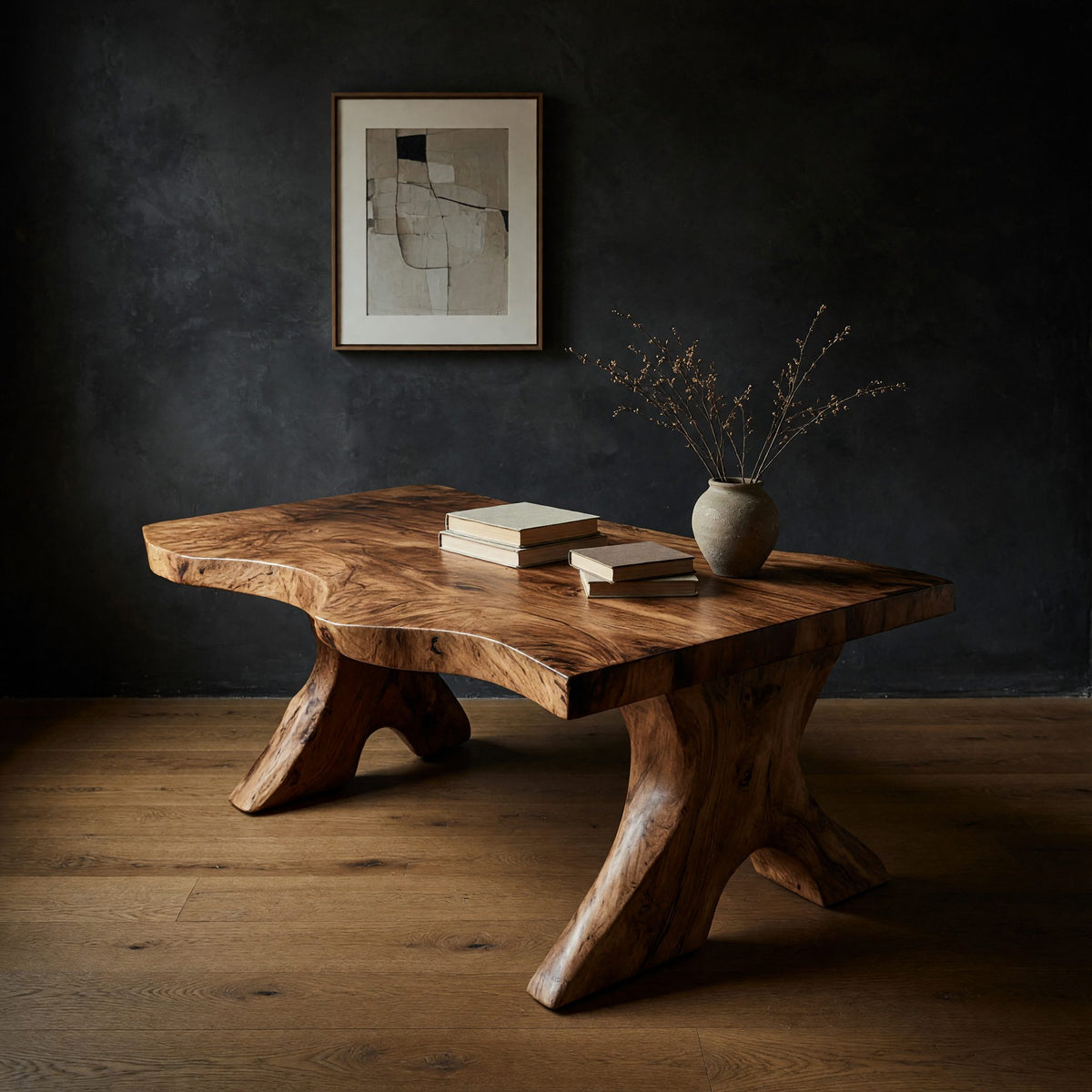 Desk on Two Branching Root Legs in Solid Hardwood