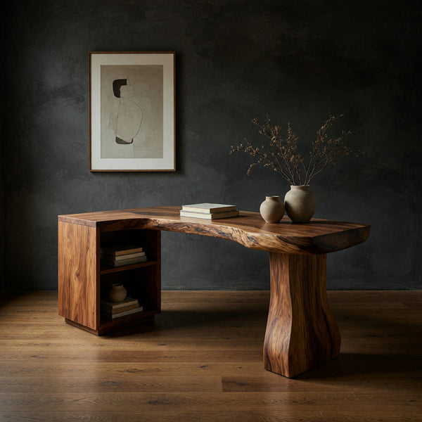 L-Shaped Corner Desk with Open Shelf Storage Bay