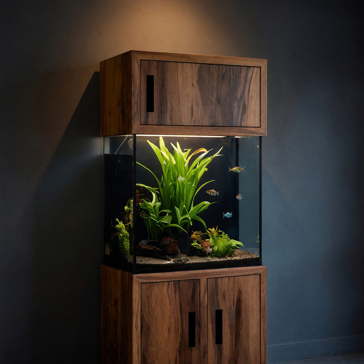 Solid Wood Aquarium Stand Rustic Cabinet Living Room Corner