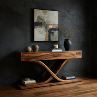 Two-Drawer Console Table with a Crossed Ribbon Base