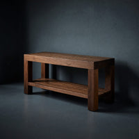 Solid Wood Teak Shower Bench Minimalist With Storage Shelf Bathroom