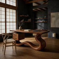 Serpentine Base Desk for a Sunlit Studio Corner