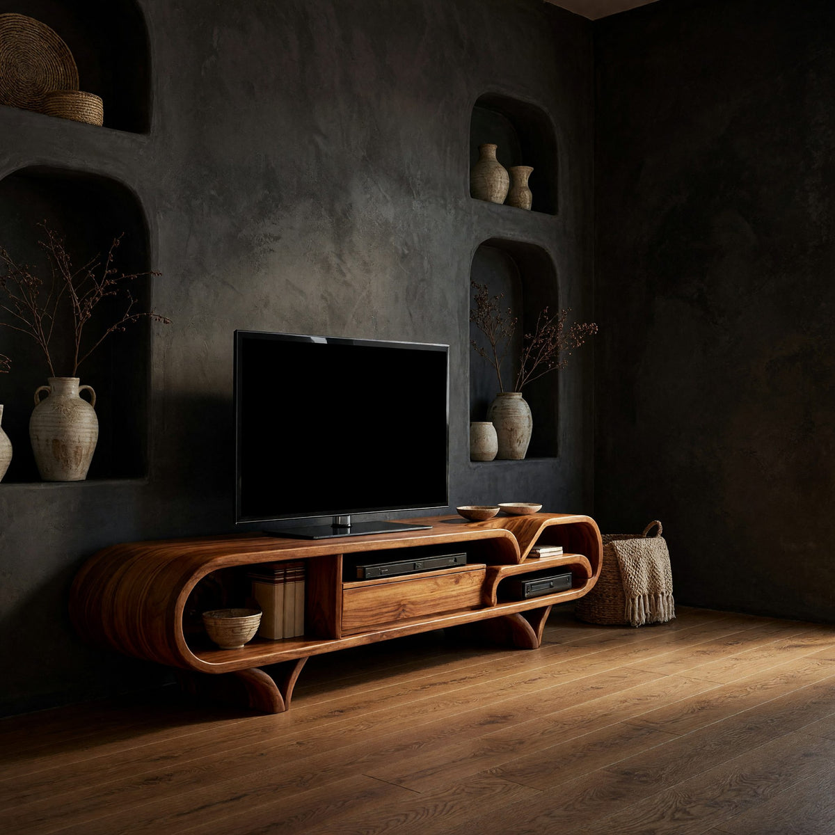 A Ribbon That Stopped Moving: Sculptural TV Console