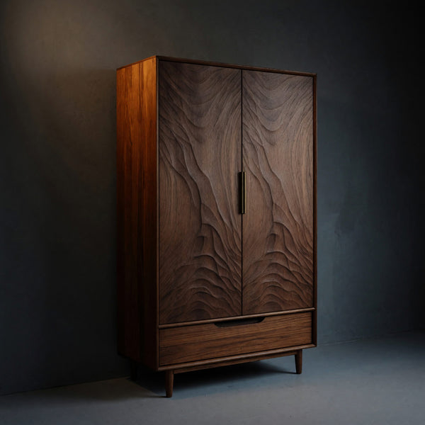 Solid Wood Wardrobe With Carved Door Bedroom
