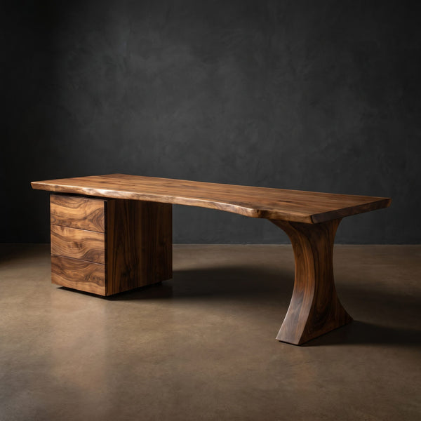Wooden Desk With Open Bookcase And Drawers For Modern Workspace