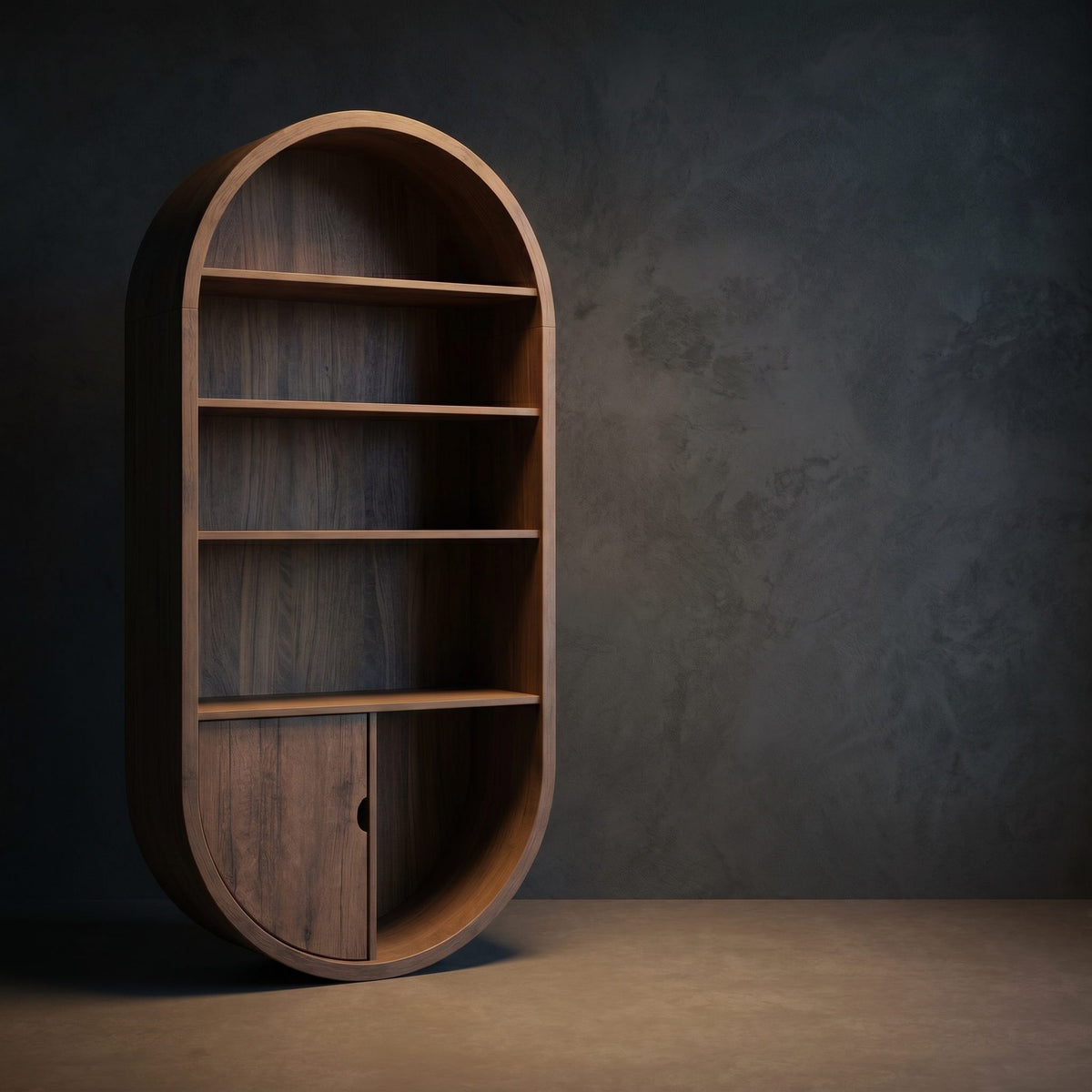 Arched Wooden Wall Bookshelf With Storage For Living Room