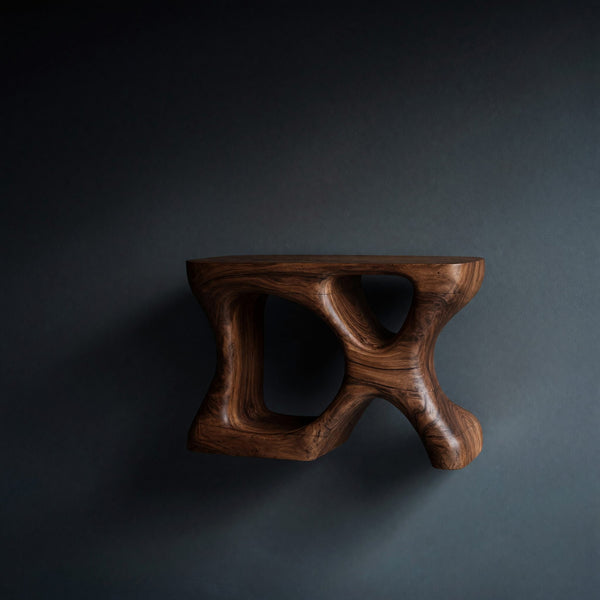 Minimalist Sculptural Wood Side Table With Organic Shape And Storage For Modern