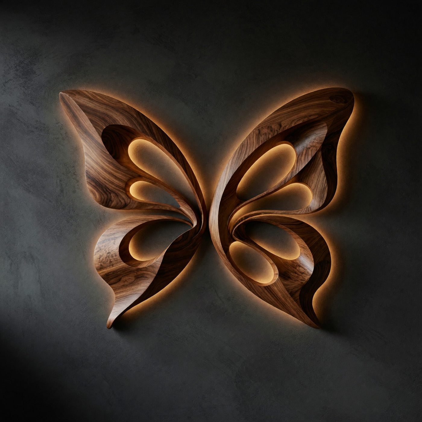 Two Walnut Halves, One Butterfly Wall Sculpture