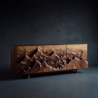Solid Wood Sideboard With Layered Mountain Carving Living Room