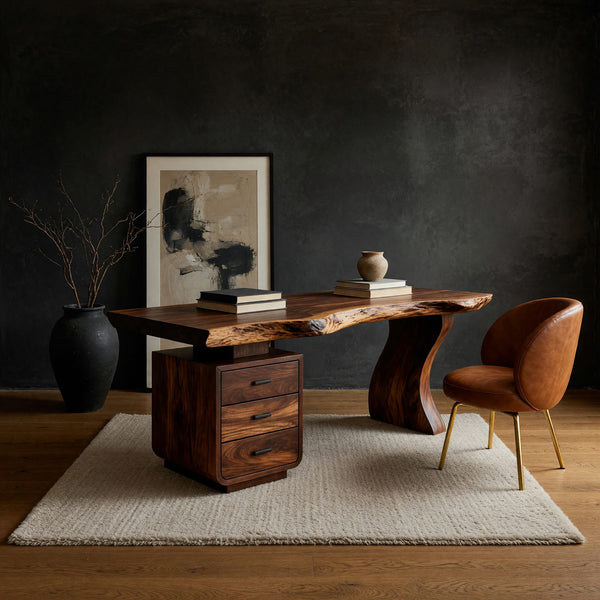 Wave-Leg Desk with a Live Edge Top and Drawer Cabinet