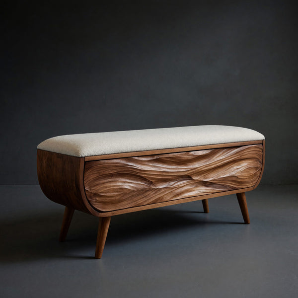 Solid Wood Entryway Storage Bench Mid Century Living