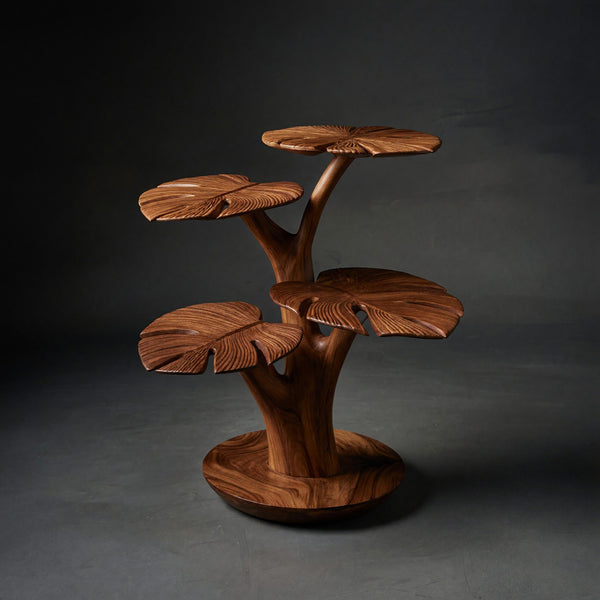Organic Wooden Side Table With Multi Branched Tabletop For Home