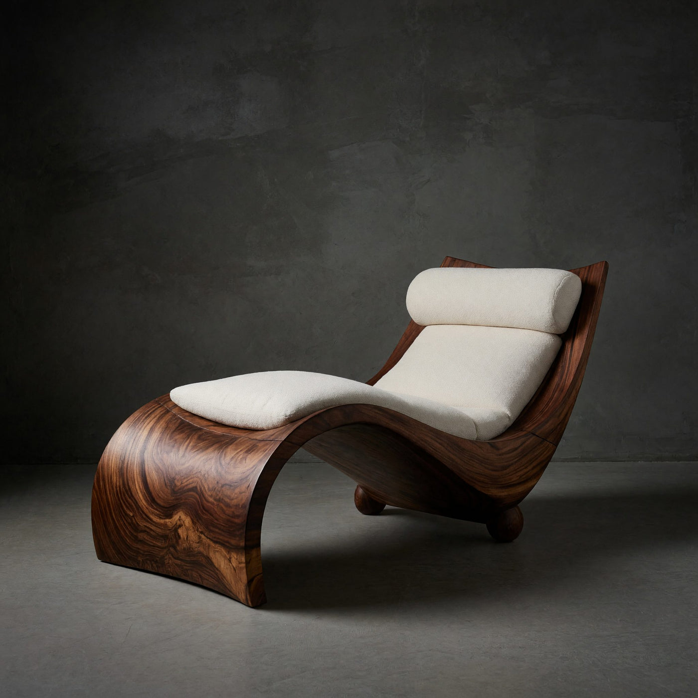 Solid Wood Day Bed Curved Walnut Chaise Lounge Luxury Contemporary Living