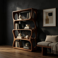Stacked Offset Bookshelf in Solid Dark Walnut