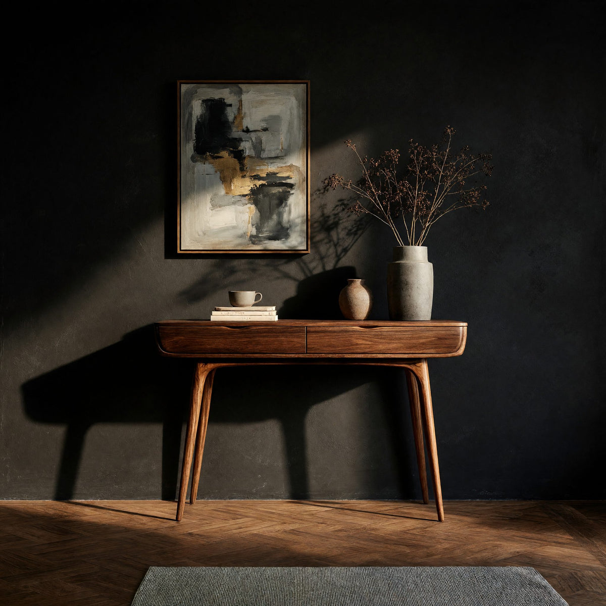 Console Table on Splayed Tapered Legs in Solid Walnut