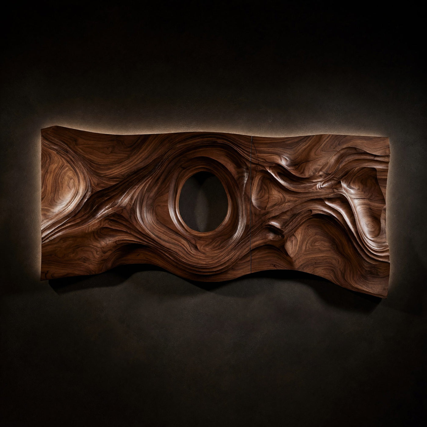 Tidal Eye Walnut Wall Sculpture Diptych Panel