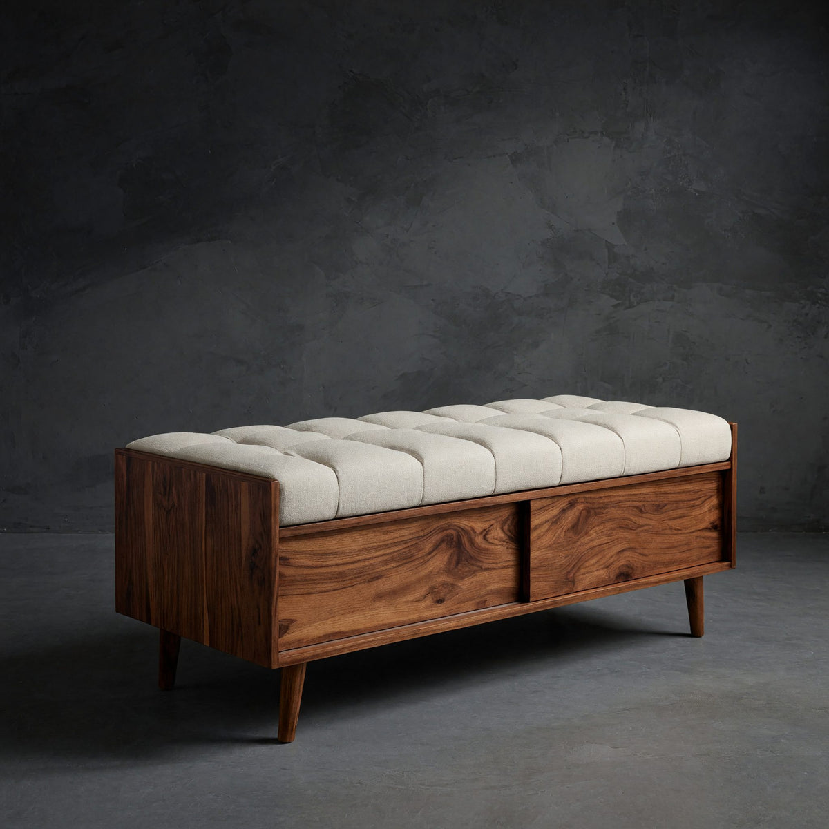 Solid Wood Entryway Storage Bench Mid Century Living Room