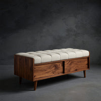 Solid Wood Entryway Storage Bench Mid Century Living Room