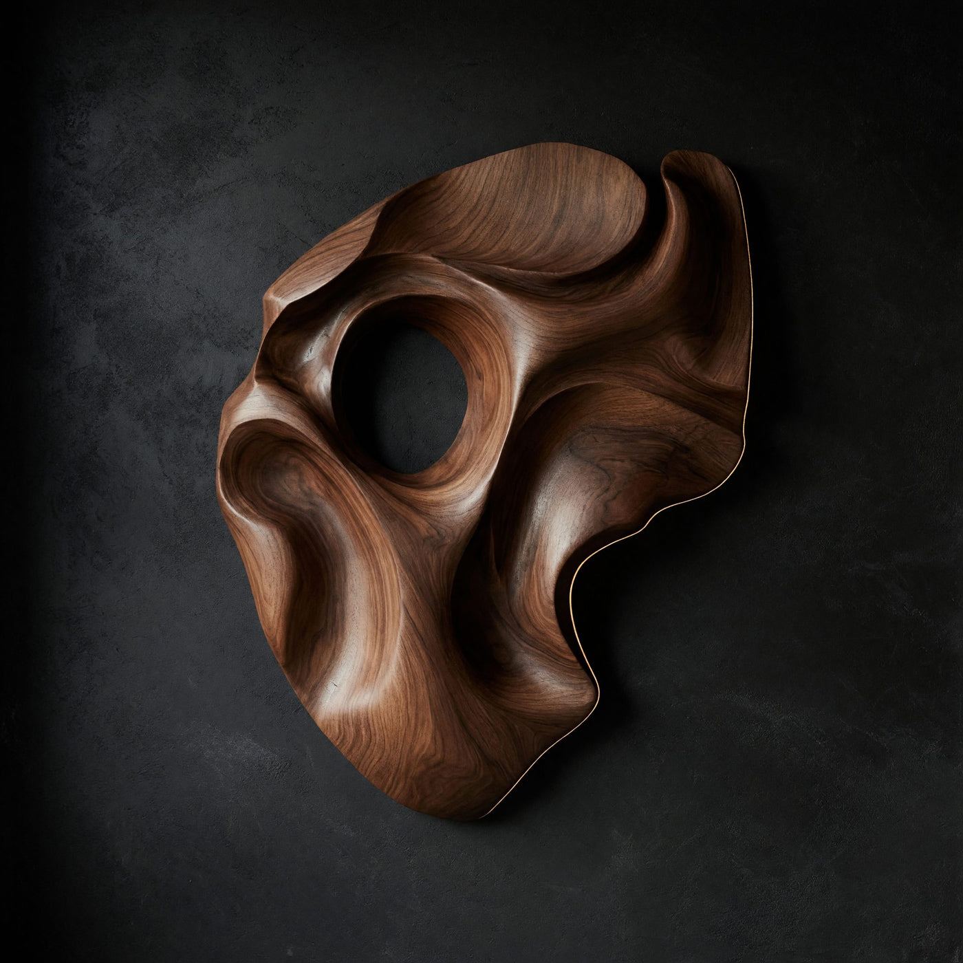 One Walnut Block, Hollowed Into a Wall Sculpture