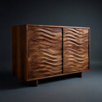 Solid Wood Sideboard With Flowing Wave Doors Living