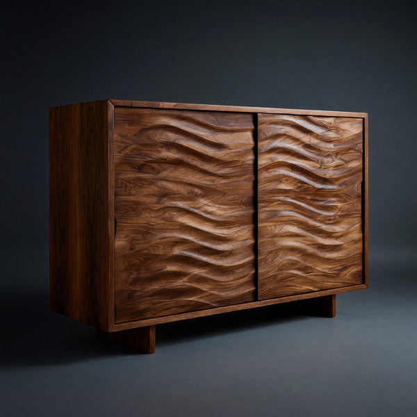 Solid Wood Sideboard With Flowing Wave Doors Living