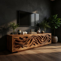 Tidepool Acacia Media Console with Deep Carved Relief