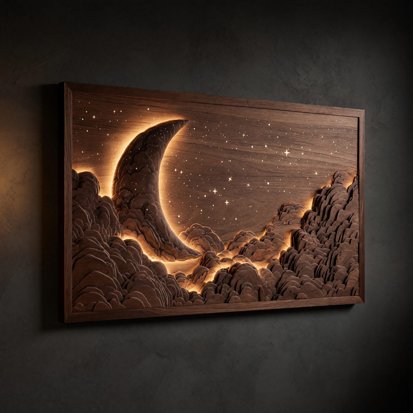 Backlit Moon and Cloud Wall Art, Framed and Made to Order