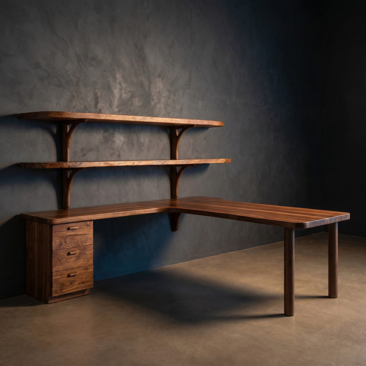 Modern L Shaped Desk With Open Bookshelves For Home Study