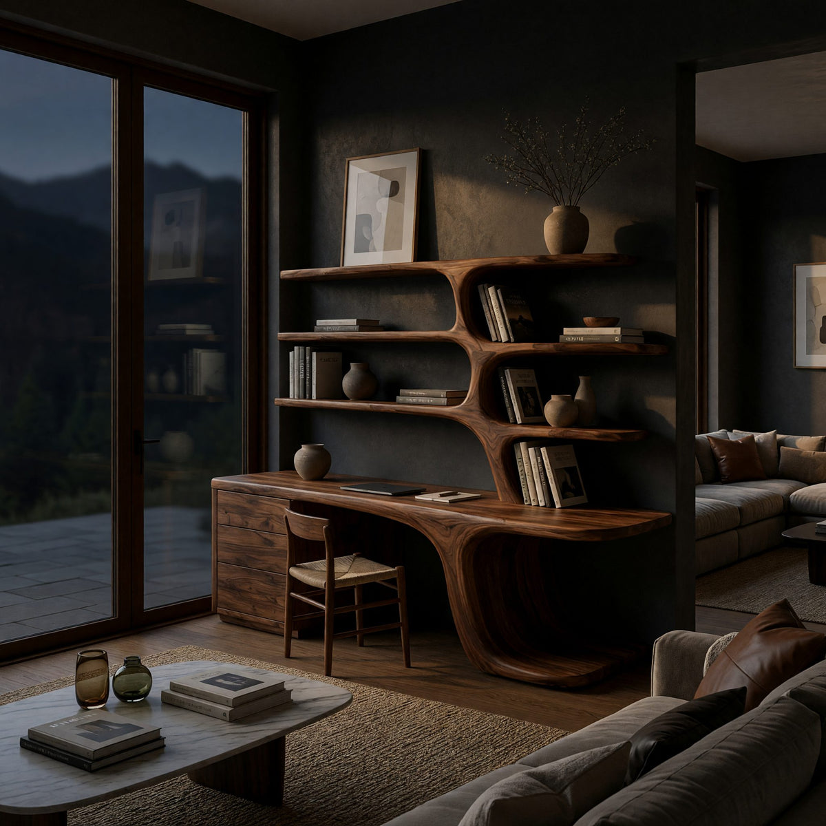 Driftform Desk, Hand-Shaped from Solid Walnut Planks