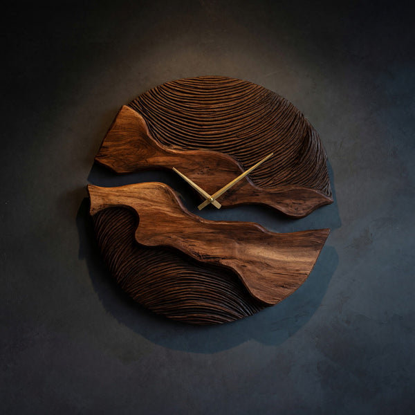 Solid Wood Clock Wall With Unique Form Living Room