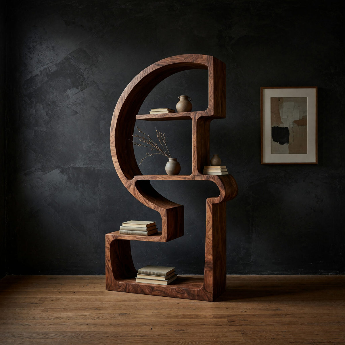 Hand-Carved Arc Bookshelf in Figured Solid Walnut