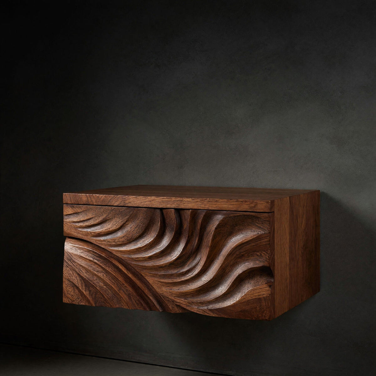 Solid Wood Nightstand Elegant Floating With Carved Front Bedroom
