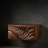Solid Wood Nightstand Elegant Floating With Carved Front Bedroom