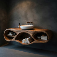 Solid Wood Bathroom Vanity With Oval Open Shelves Spa