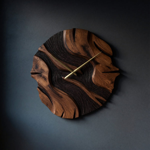 Solid Wood Clock Sculptural Wall Living Room