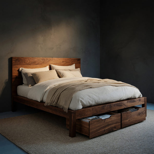 Solid Wood Bed Frame Storage Headboard With Drawers Bedroom