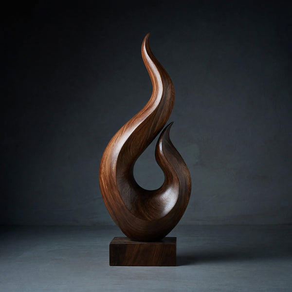 Solid Wood Sculpture Wall Art Handcrafted Abstract Statue Home