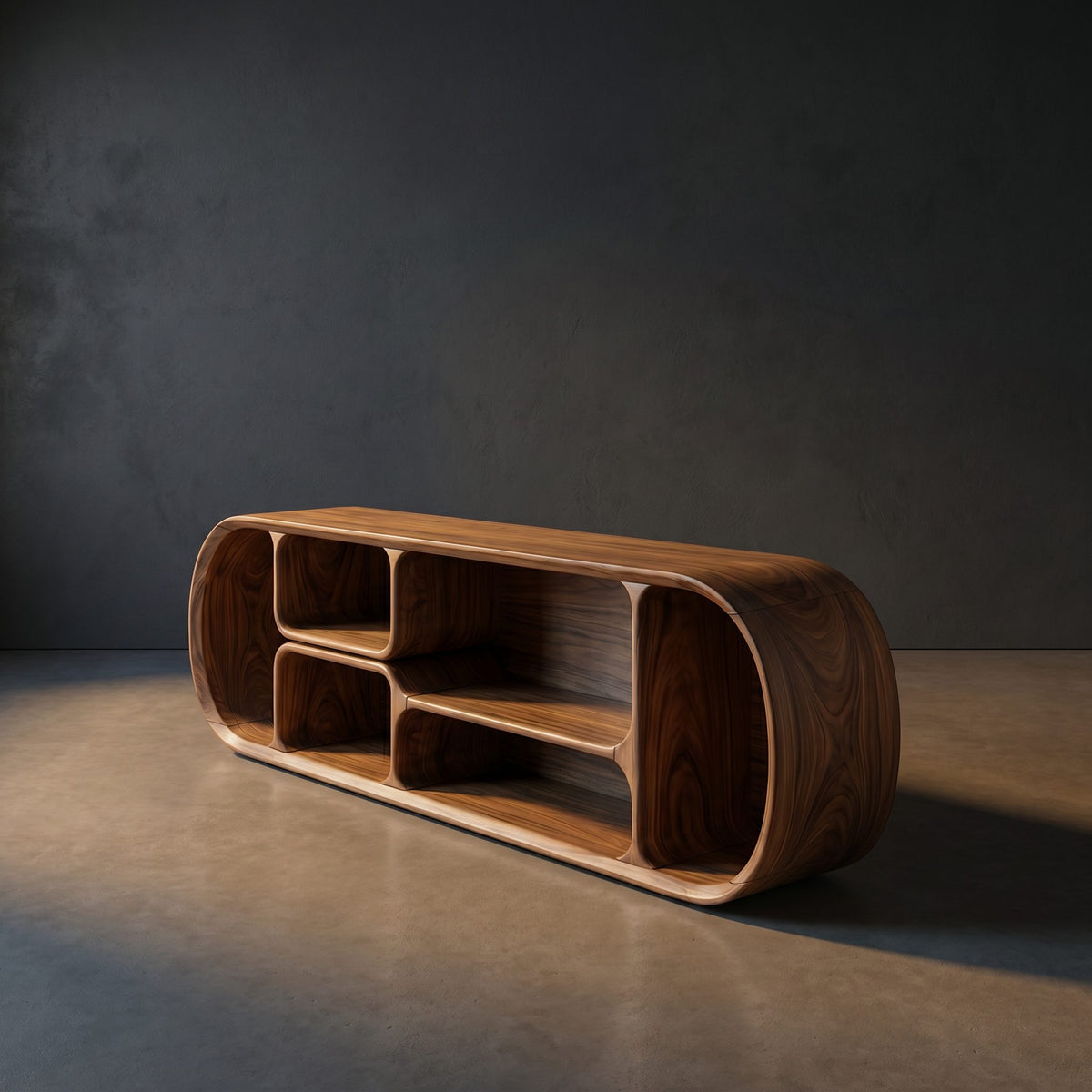 Minimalist Curved Tv Console For Studio Apartment Interior