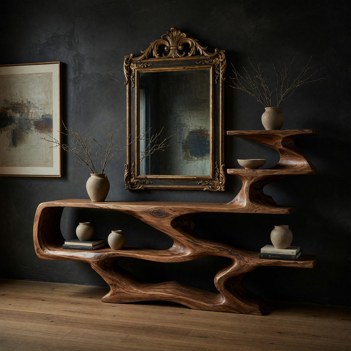 Riverform Console Table, Shaped from One Hardwood Slab