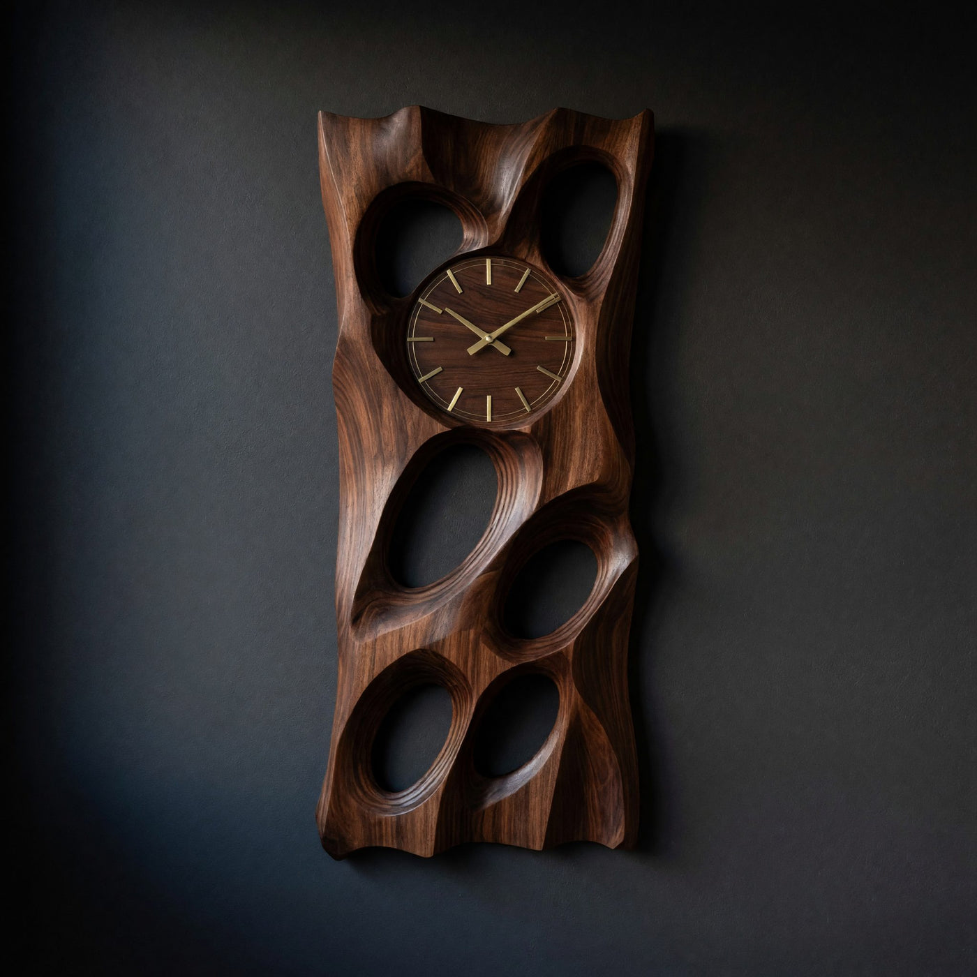 Solid Wood Clock Wall With Openwork Design Living Room