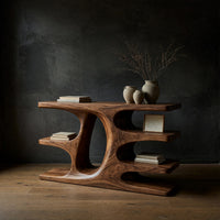 Console Table on a Sculpted Center Column in Solid Walnut